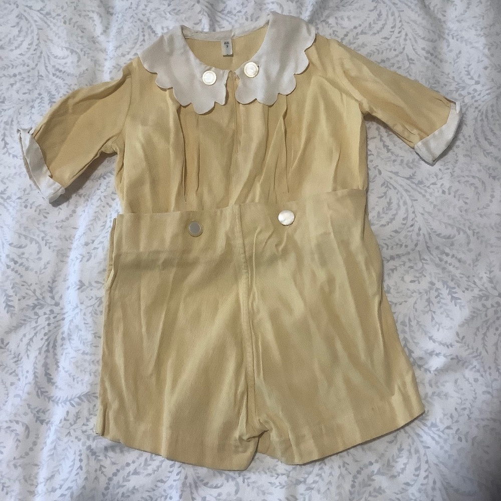 Boys Yellow Button Playsuit Romper Shirt & Shorts - 1930's/40's  Size 3
